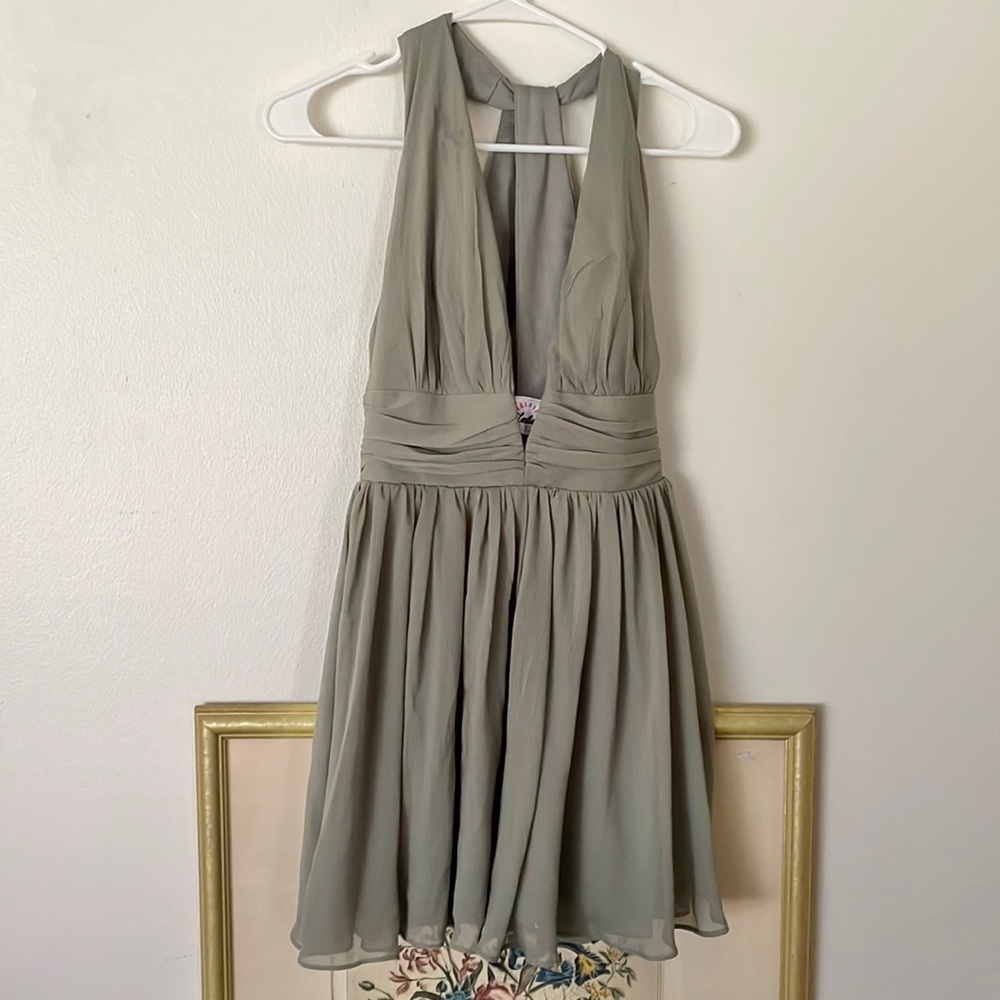 Selfie Leslie low neckline sage green mini dress size small